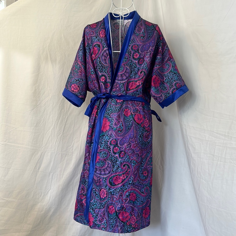 Vintage Kimono Robe | 80s Jill Andrea of NY | Purple Paisley | 1 Pocket | Medium